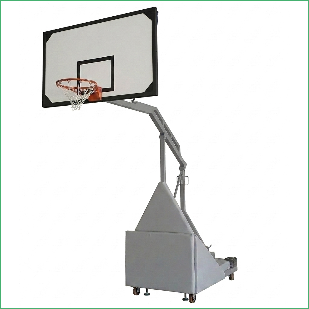 Synsport sports equipment - Basketball Folding Club 2 | Synsport Adjustable basketball hoop on a wheeled stand with backboard and orange rim used for mobile setups.