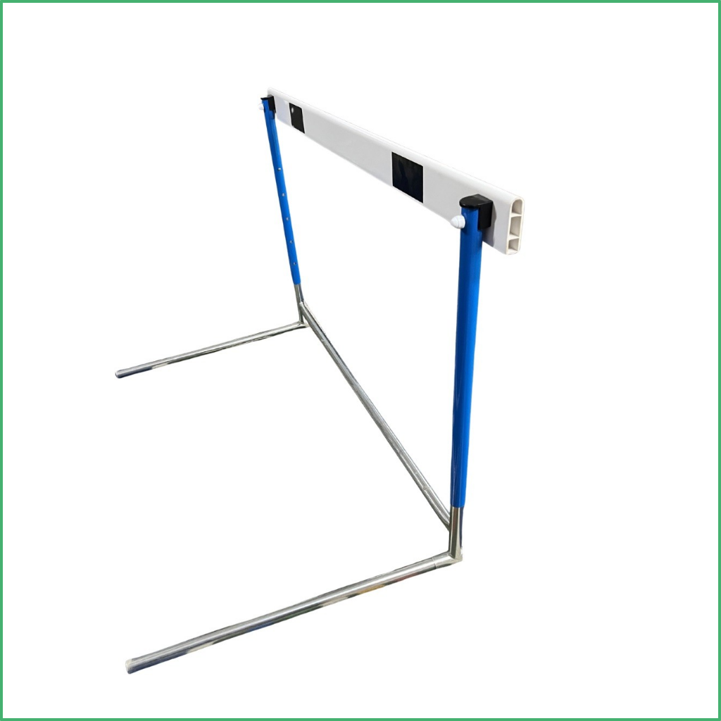 Synsport sports equipment - basic hurdle 3 | Synsport Metal stand with blue vertical posts and a white rectangular top bar, forming a simple support frame.